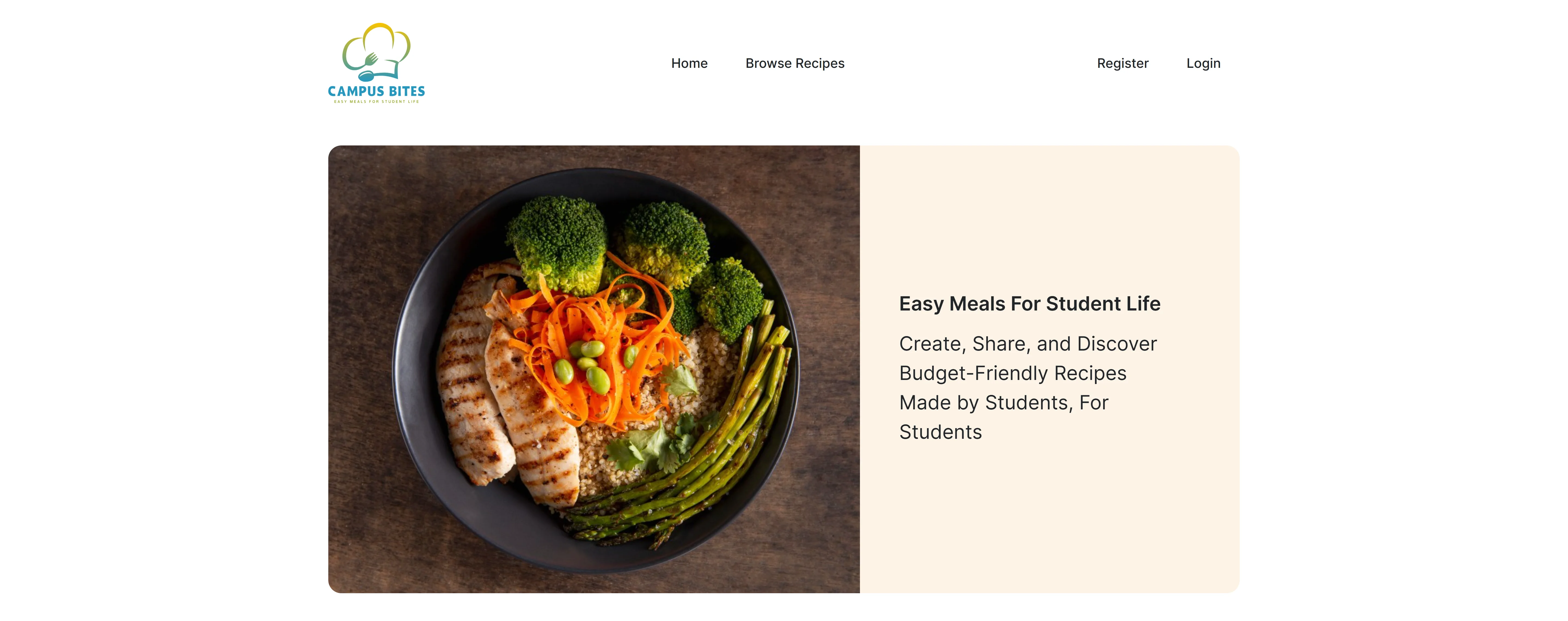 Campus Bites recipe discovery screen