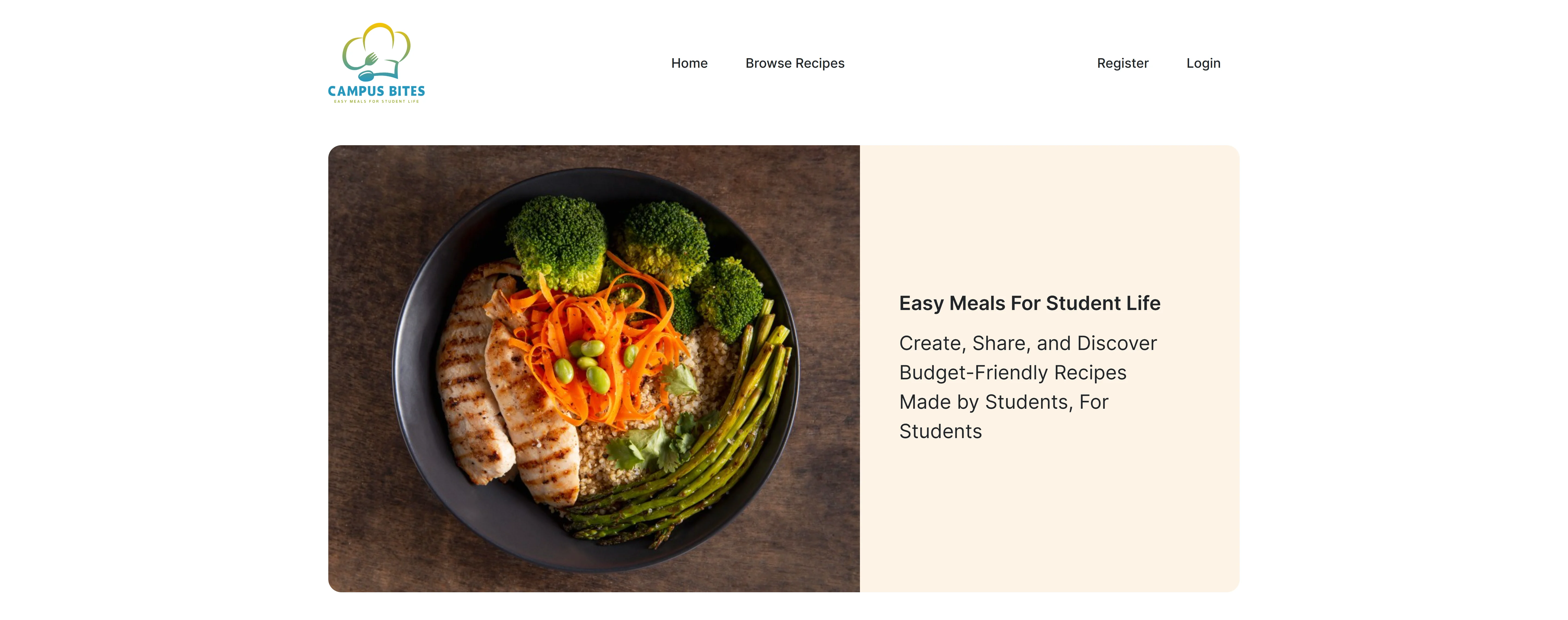 Campus Bites recipe discovery interface
